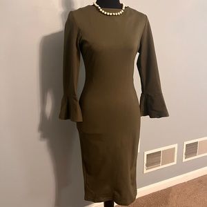 Marycrafts long sleeve dress, olive green, size 2
